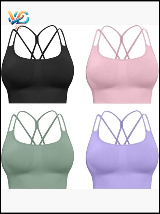 Other - 4 Pack Padded High Support Racerback Sports Bras Seamless Yoga Workout Wirefree